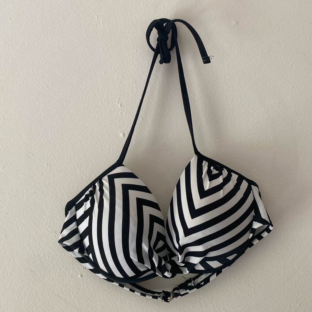 Black & White Striped Bikini Top